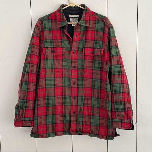 LL Bean Flannel Shacket M Fleece Lined Plaid Chore Grunge Fisherman Outdoors - Picture 1 of 8